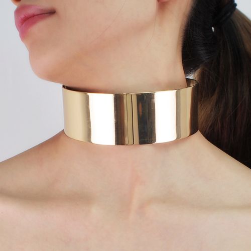 美饰每刻1988的优惠券大全—欧美时尚夸张金色亮面合金项圈 朋克金属