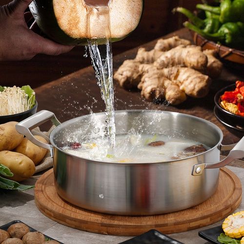 不锈钢清汤锅欧式带盖家用双耳涮火锅盆 厂家直销304不锈钢火锅锅