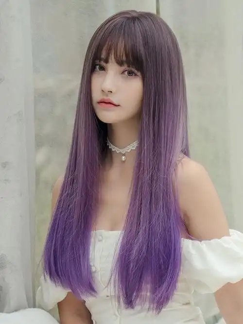 假发渐变色女整顶中长款直发挑染双色调cospaly原宿日系魅丝黛儿彩色