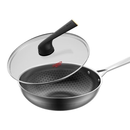 康巴赫第五代抗菌不锈钢煎炒两用深煎锅不粘锅双面蜂窝30cm电磁炉燃气