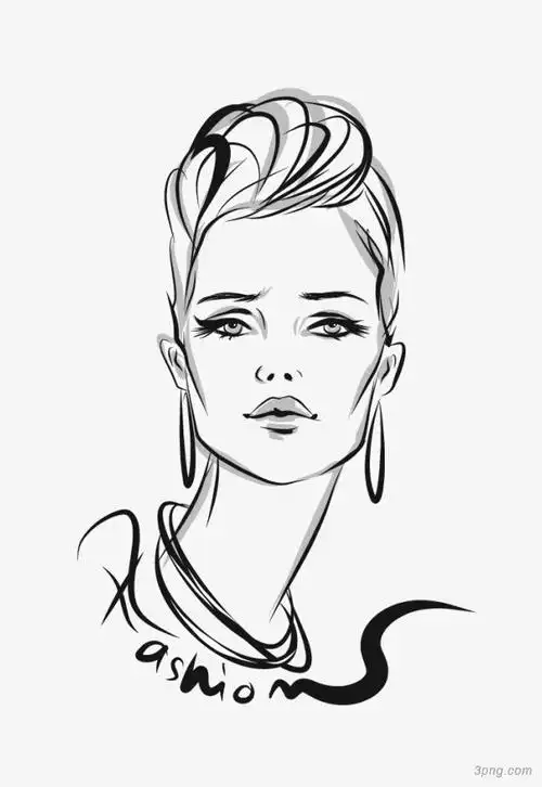 手绘黑白美女png素材透明免抠图片-动植人物