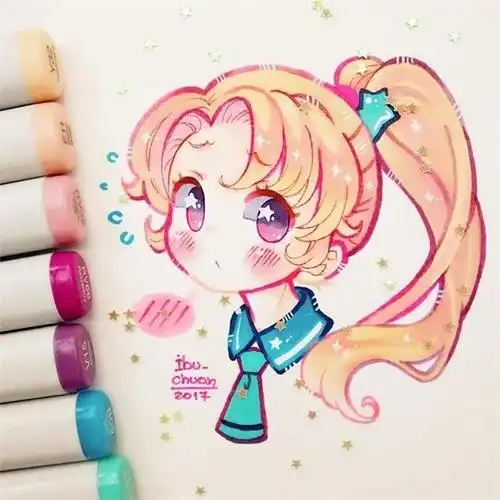 马克笔卡通动漫人物超级可爱的卡通小女孩可临摹