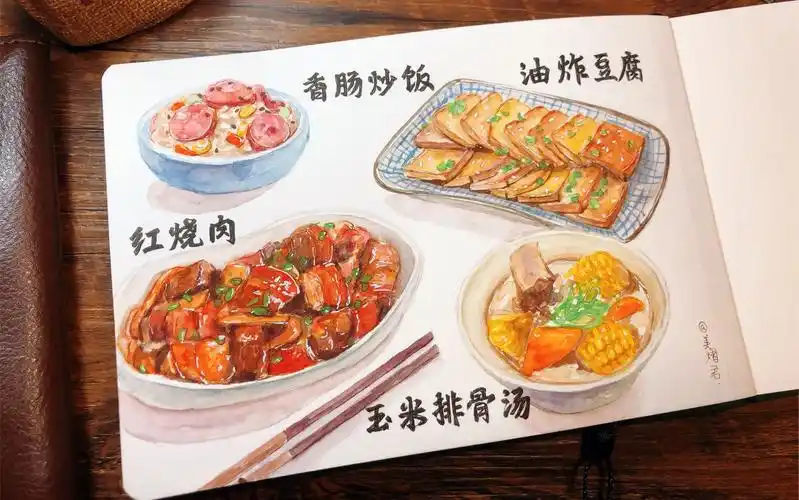 活动作品水彩美食手帐吃饭了没今天练习画家常菜