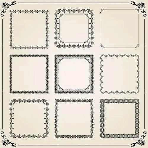九款黑色简约复古花纹边框矢量素材 - 素材中国16素材网
