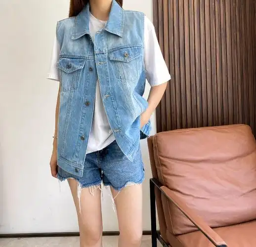 2021早秋新款男女女同无袖复古牛仔马甲背心马夹