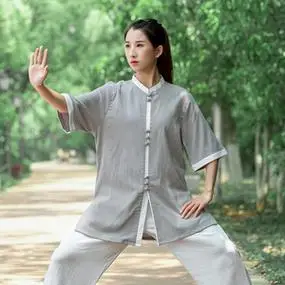 断码清仓弹力棉麻太极服装男女装夏季太极拳练功服2023年短袖