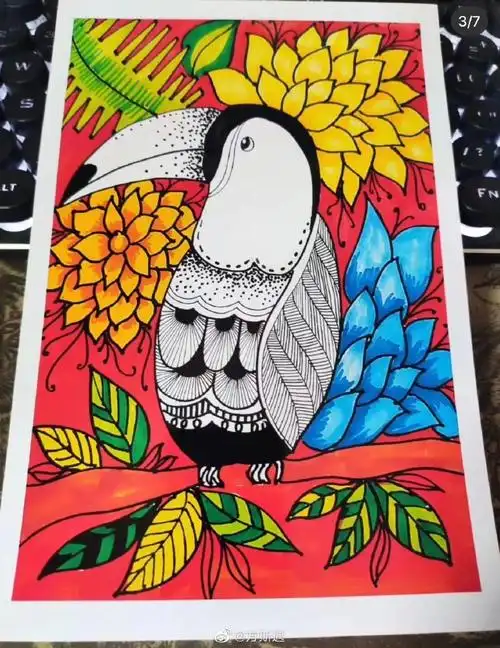 线描画面效果还是比较好的~#彩色线描##儿童画范画#儿童创意美术超话