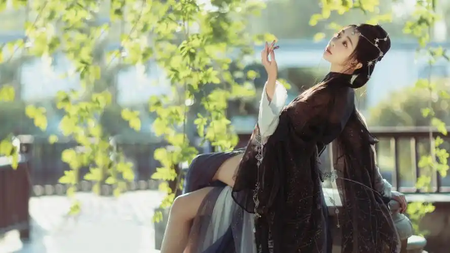 古装古风美女黑色裙子美腿4k美女壁纸