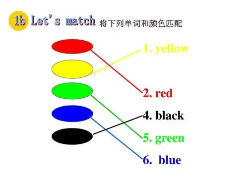 将下列单词和颜色匹配 1. yellow 2. red 4. black 5. green 6. blue