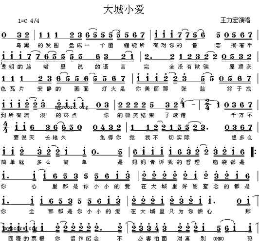 大城小爱(王力宏演唱 简谱)简谱歌谱 下载-明明简谱网