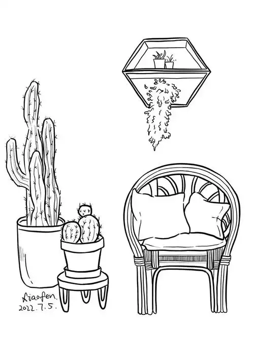 简笔画i小场景仙人掌插画