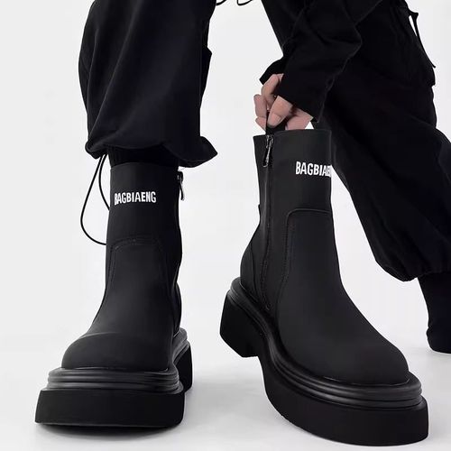 巴黎字母马丁靴男高级感厚底切尔西靴女英伦拉链机车靴情侣中筒靴