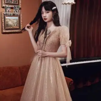 京蝌蝌晚礼服2022新款敬酒服宴会气质礼服裙女平时可穿年会主持大气