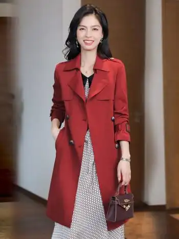 皮尔卡丹法国轻奢女装 气质风衣女 高档风衣外套女中长款2021春秋新款