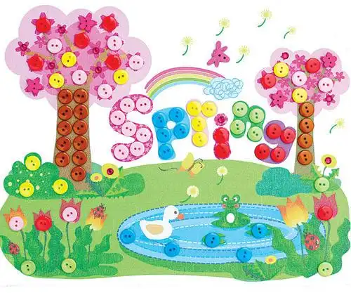 正品特价丑小丫创意木框纽扣画幼儿园儿童手工制作diy