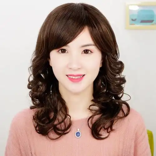 中年妈妈假发女长发卷发逼真全头套式中长卷发斜刘海中长发假发套