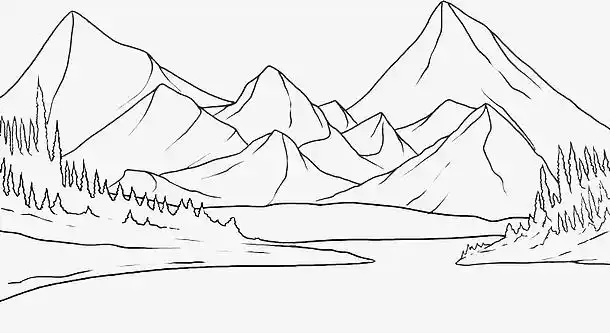 风景线稿 透明背景png