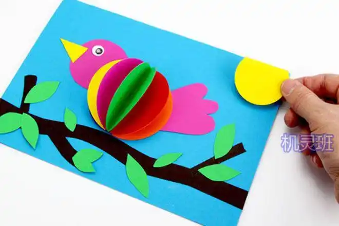 彩纸做的春天手工:立体小鸟拼贴画(步骤图解)12