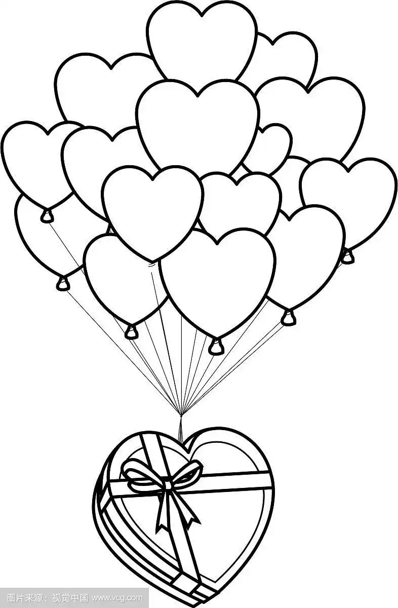 浪漫的礼品盒心形气球在黑色和