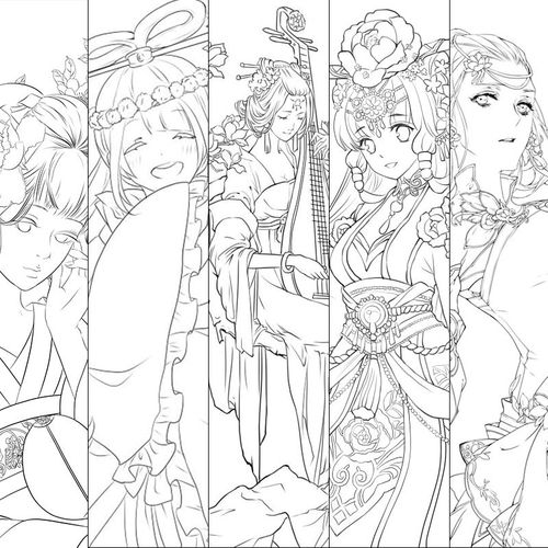 a4漫画线稿  可填色可临摹动漫手绘稿  动漫周边热门动漫古风线稿