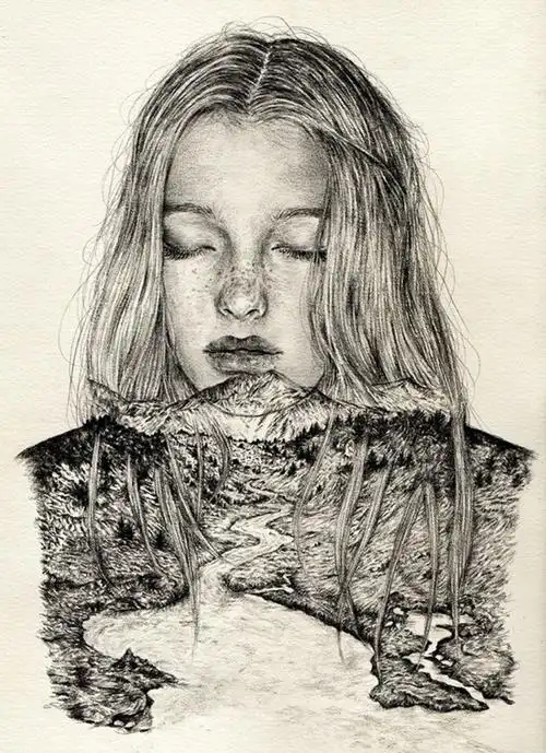 融合了风景的人物肖像素描ellyliyanaruslan新加坡