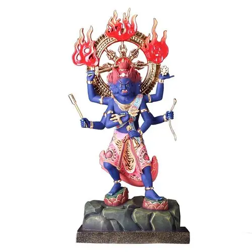 明王佛像金刚夜叉密宗纯铜彩绘五大摆件摆件