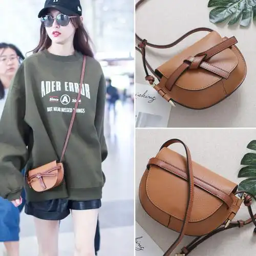 袁泉明星同款真皮蝴蝶结马鞍包女小包包2019新款夏复古单肩斜跨包