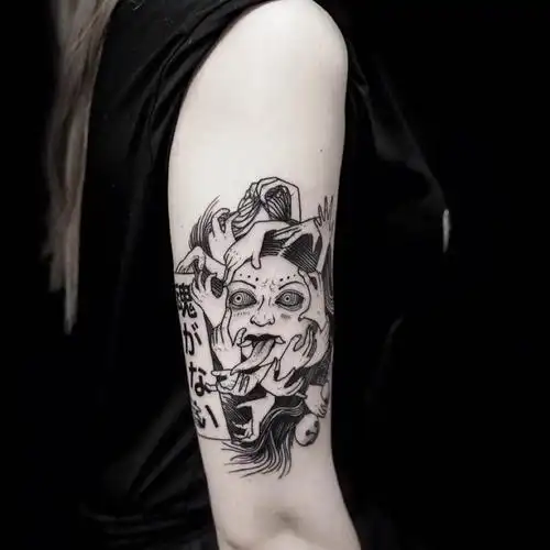 日系手臂纹身暗黑风格日系纹身图案