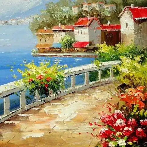 手工手绘油画客厅装饰画餐厅走廊卧室挂画 欧式地中海风景画-油画产业