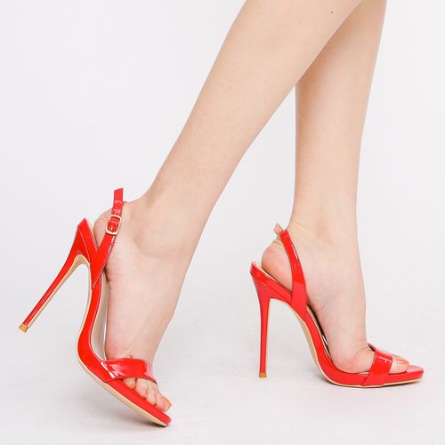 千秋雪女鞋的优惠券大全—2021夏新款法式红色高跟凉鞋女细跟一字带