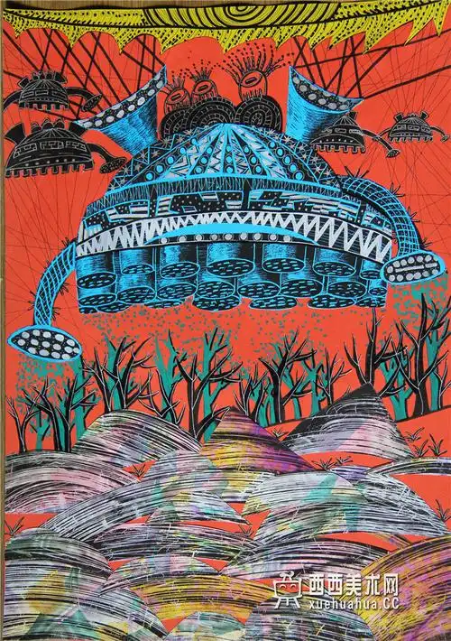 一等奖儿童科幻画《枯木逢春绿化仪》赏析