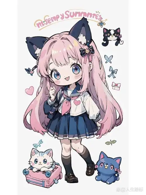 动漫临摹 猫耳校服女孩 三头身