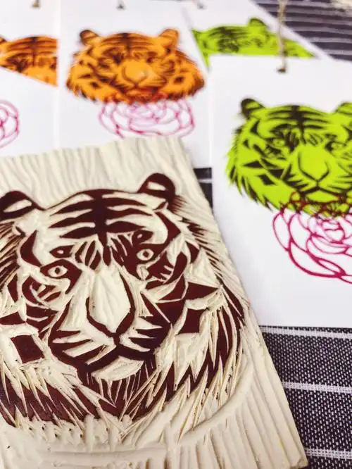 猛虎蔷薇橡皮章书签