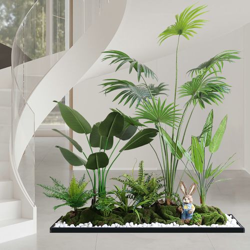 仿真造景楼梯景观植物装饰空间转角绿植室内仿真植物盆景