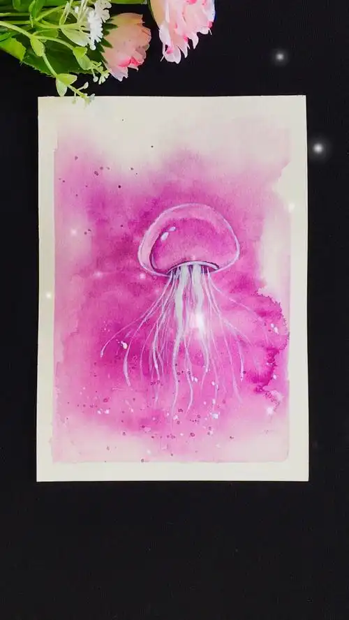 水彩#水彩画水母,看完是不是你也会了呢?