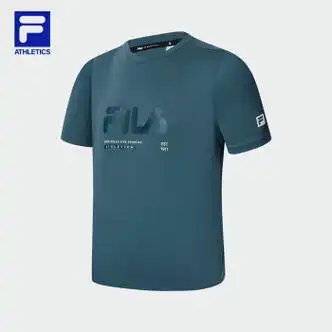 斐乐fila男子短袖t恤2023秋季基础简约运动健身凉感上衣茶蓝色db180