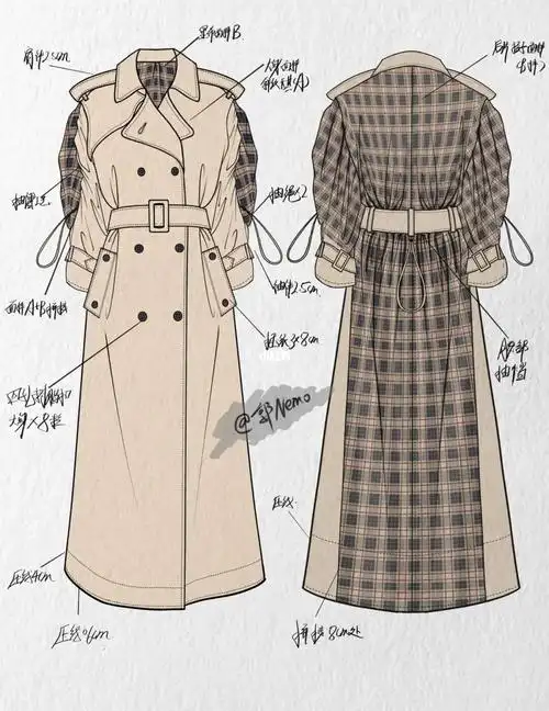 服装设计图风衣单款设计