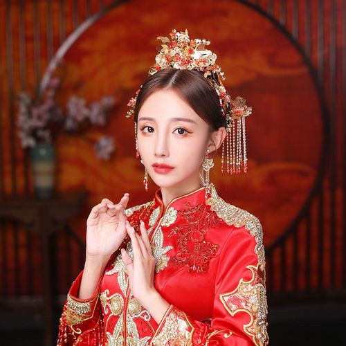 现货儿童汉服古装女头饰复古中式新娘秀禾发冠耳环 发簪流苏唯美06