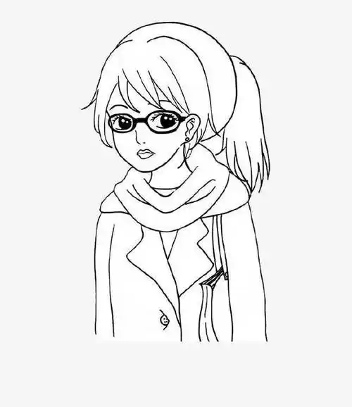 简笔画戴眼镜女孩高清素材人物肖像围巾女孩女生平面戴眼镜手绘简笔画