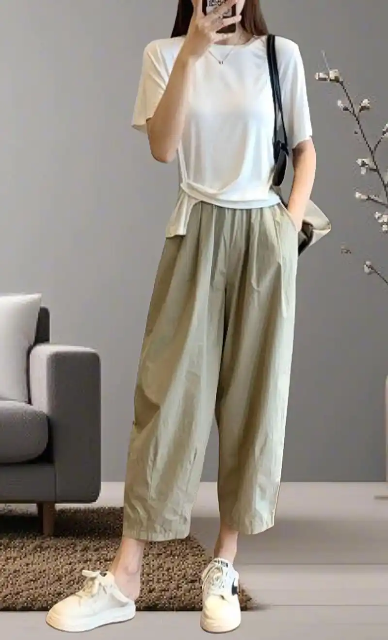 百琴全棉夏季薄款哈伦裤萝卜裤