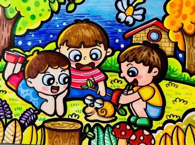 主题教育活动马克笔儿童画|临摹素材#手绘##30天夏日打卡计划#少儿