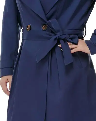 藏蓝色时尚休闲翻领收腰风衣外套