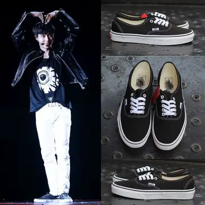 exo张艺兴lay明星同款经典款常青款黑色平底情侣鞋帆布鞋一件代发