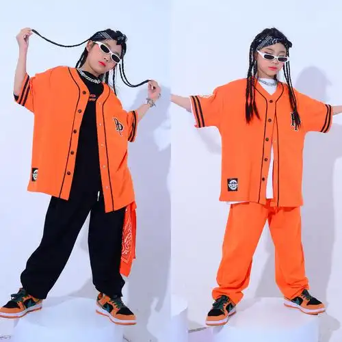 习舞儿童嘻哈橘色系列街舞演出服套装男童hiphop儿童演出服