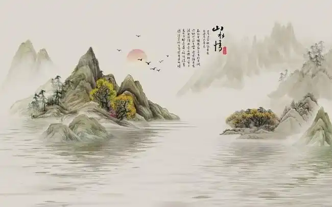 山水情壁画图片-装饰画-百图汇素材网