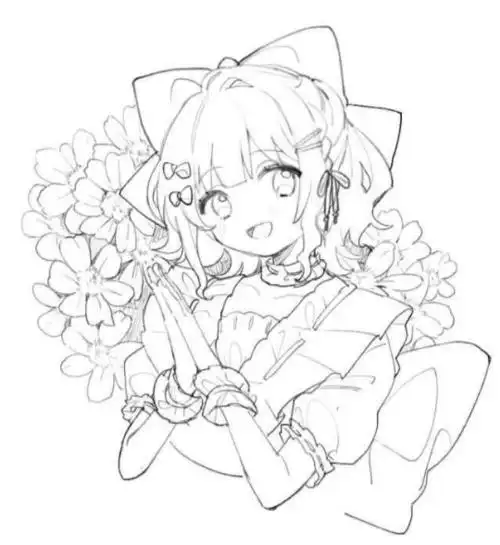 【黑白线稿】可爱动漫人物 线稿素材,临摹