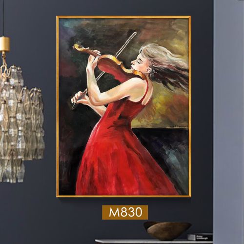 林格印象音乐装饰画小提琴挂画定制油画美女人物琴房琴行壁画竖版幅
