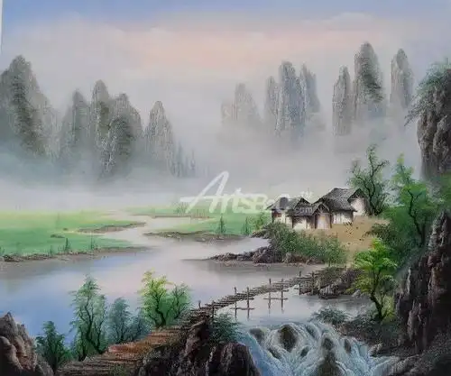 经典山水小桥流水油画