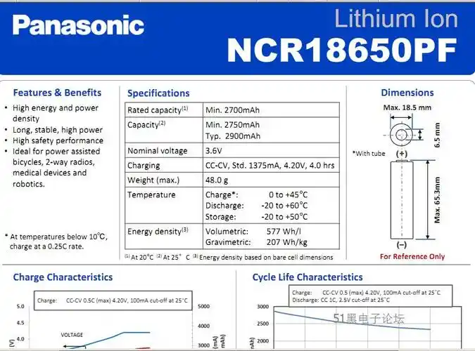 松下ncr18650pf电池规格书下载