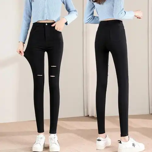 5606#春夏薄款女长裤破洞打底裤学生女裤子修身小脚铅笔女裤子潮 - 17